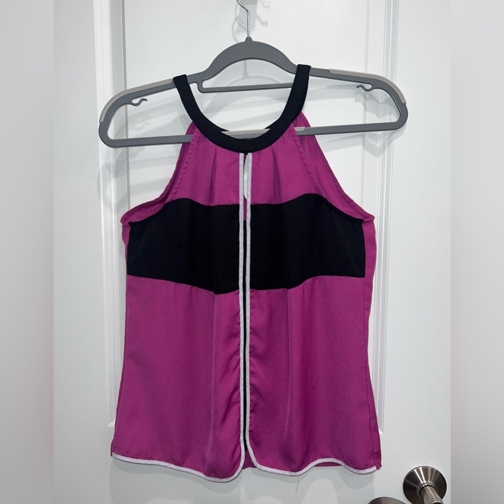 Worthington Women’s Halter Top Career Blouse Purple & Black Keyhole Size Small
